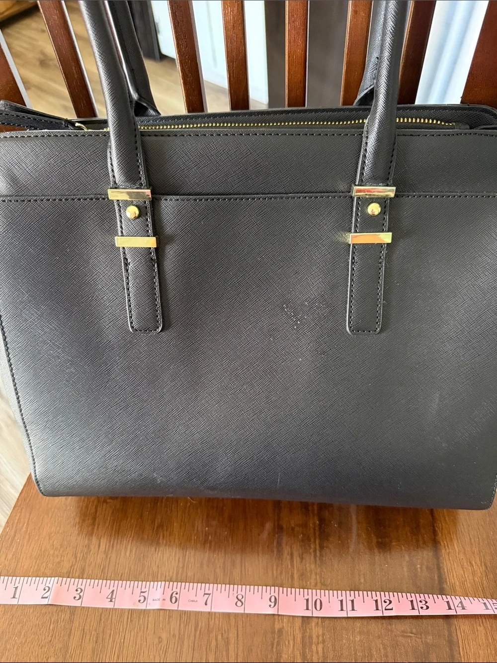Liz Claiborne Black Leather-Look Satchel with Gold Accents